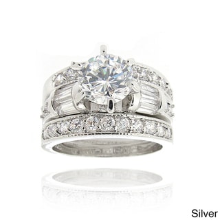 Icz Stonez Rhodiumplated Cubic Zirconia 3ct TGW Bridal Ring Set
