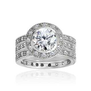 Icz Stonez Sterling Silver Cubic Zirconia 3 1/5ct TGW Bridal Ring Set