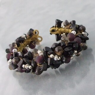 Goldtone Gemstone Sea Beauty Mesh Cuff Bracelet (Thailand)