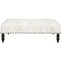 Paris French Writing Nailhead Beige Cotton Ottoman