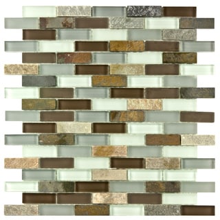 (^ ^)// SomerTile Reflections Subway Tundra Glass/Stone Mosaic Tile (Pack of 10)