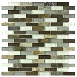 SomerTile Reflections Subway Tundra Glass/Stone Mosaic Tile (Pack of 10)