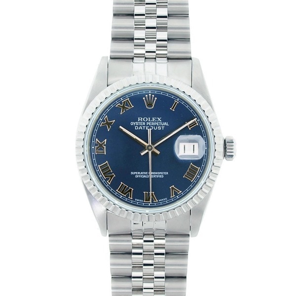 Pre-Owned Rolex Men's Datejust Stainless Steel Blue Roman Dial Watch Model 16220
