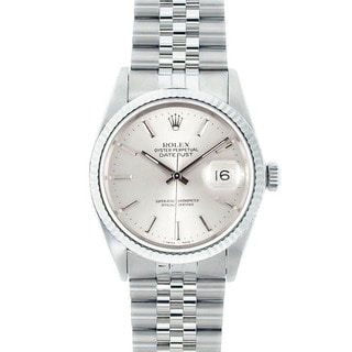 Pre-owned Rolex Men's Datejust Stainless Steel White Gold Silver Dial Watch