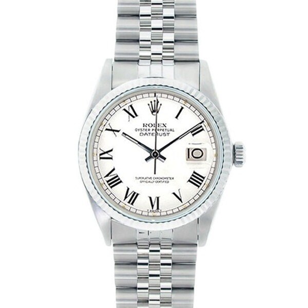 Pre-owned Rolex Men's Stainless Steel Datejust Watch White Dial 18k White Gold Bezel