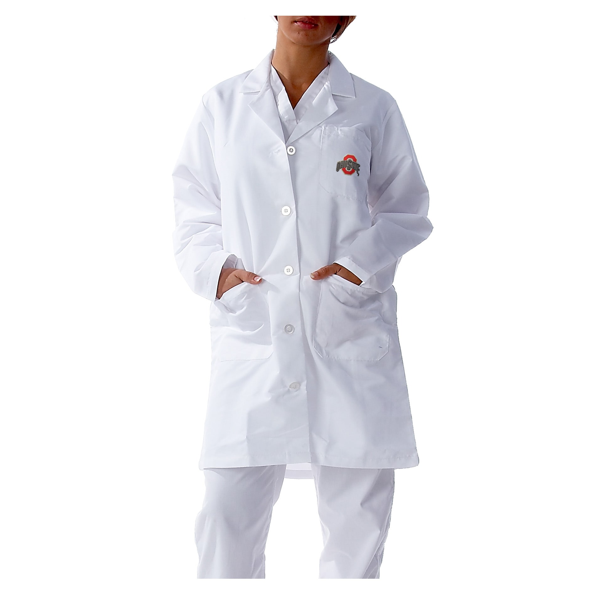 Gelscrubs Unisex NCAA Ohio State Buckeyes Long V-Neck White Labcoat