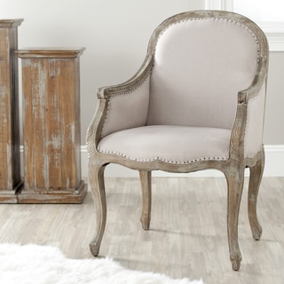 Arles Beige/ Antiqued Oak Finish Nailhead Arm Chair