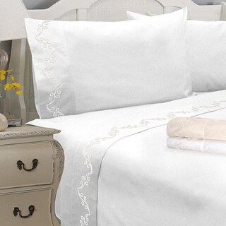 Grand Luxe Egyptian Cotton Sateen 1200 Thread Count Scroll Deep Pocket Sheet Set and Pillowcase Separates