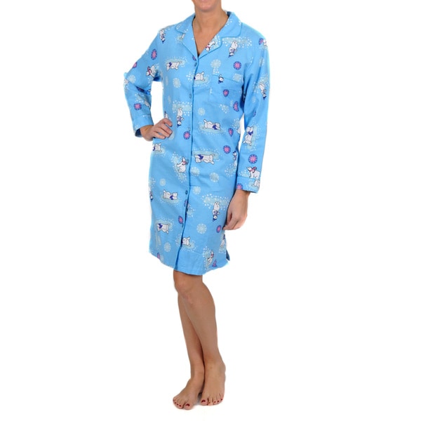 La Cera Women's Long Sleeve Blue Polar Bear Nightgown
