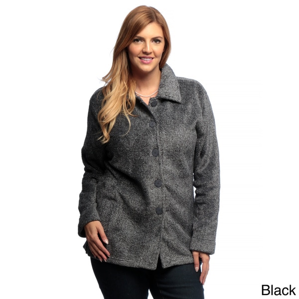 La Cera Women's Plus Size Luxury Plush Heather Fleece Jacket