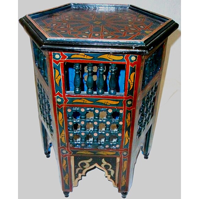 Arabesque Wooden Blue Moroccan Star End Table (Morocco) 14006446