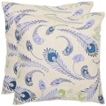 Peacock Feathers 18-inch Cream/ Blue Decorative Pillows (Set of 2)