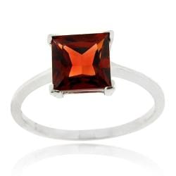 Sterling Silver Garnet Square Solitaire Ring
