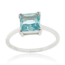 Glitzy Rocks Sterling Silver 2 1/7ct TGW Blue Topaz Square Solitaire Ring