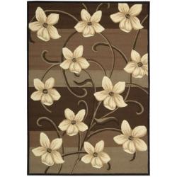 Hand-hooked Brown Paradise Floral Rug (7'9 x 10'10)