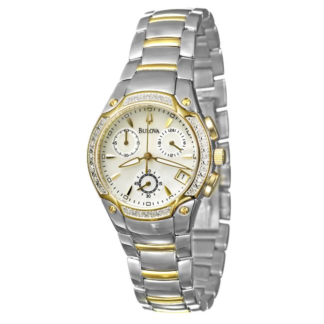 Bulova Womens Diamonds Two tone Steel Chronograph Quartz Watch