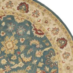 Handmade Jaipur Blue/ Beige Wool Rug (6' Round)
