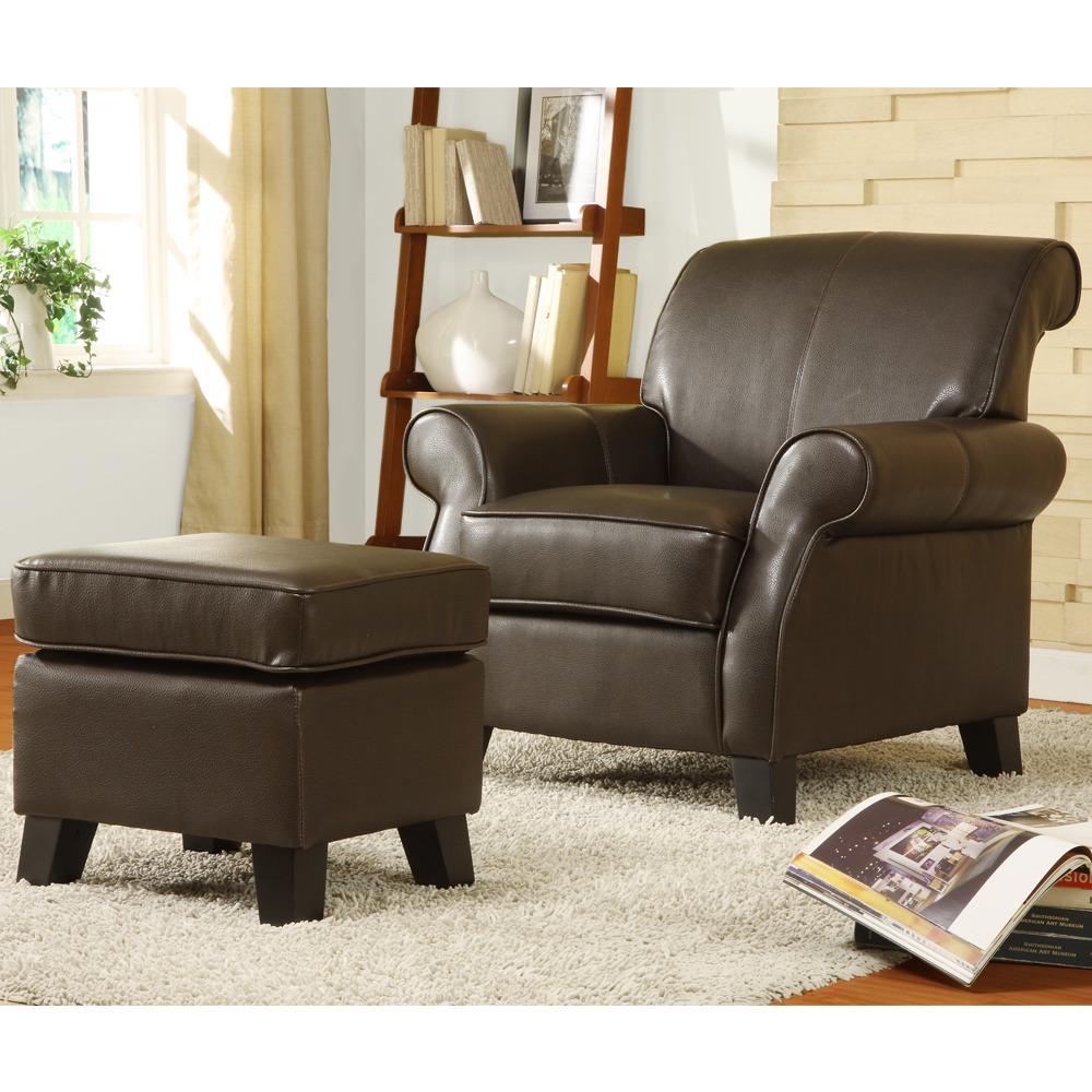 Noho Dark Brown Bonded Leather Club Chair with Ottoman