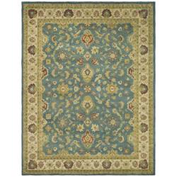 Handmade Jaipur Blue/ Beige Wool Rug (7'6 x 9'6)