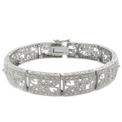 Sterling Silver 1/10ct TDW Diamond Filigree Flower Bracelet (I-J, I2-I3)