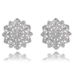 Sterling Silver Diamond Accent Burst Design Stud Earrings