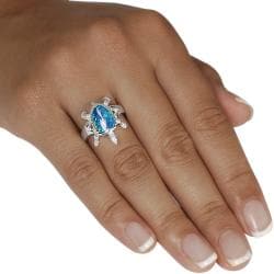 Tressa Sterling Silver Blue Opal Turtle Ring
