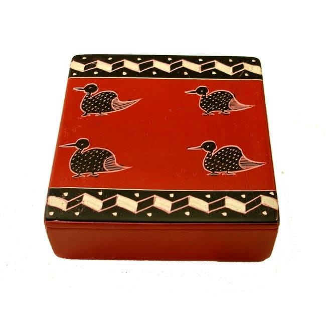 African Soapstone Red Jewelry Box (Kenya)  
