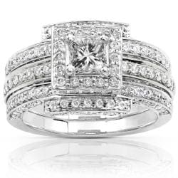 14k White Gold 1 1/2ct TDW Diamond Princess Halo Bridal Ring Set (H-I, I1-I2)