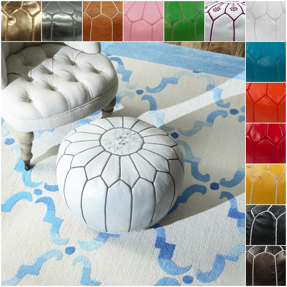 nuLOOM Handmade Casual Living Leather Moroccan Ottoman Pouf Overstock