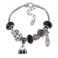 La Preciosa High-polish Silvertone Black-bead Charm  Bracelet