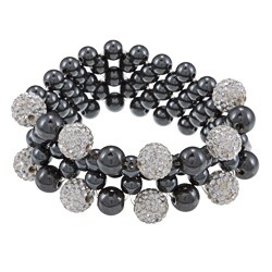 La Preciosa 6 and 8 mm Hematite Beads w/ 10mm White Crystal Beads Stretch Bracelet-Image