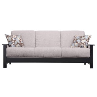 ... Belfry Convert-a-Couch Gray Chenille Wood Arm Futon Sofa Sleeper