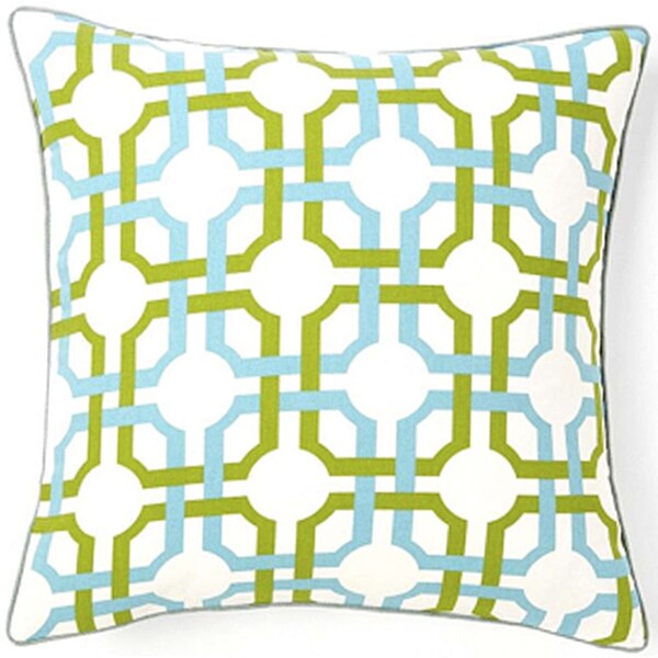 Grille Confetti White/Blue/Green Cotton Decorative Pillow