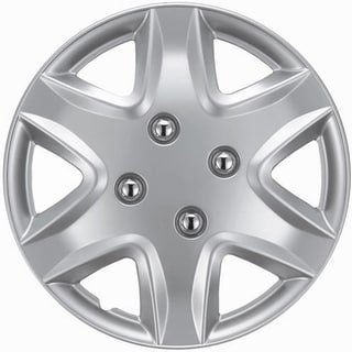 Six Spoke Design Silver ABS 14-Inch Hub Caps (Set of 4)-Image