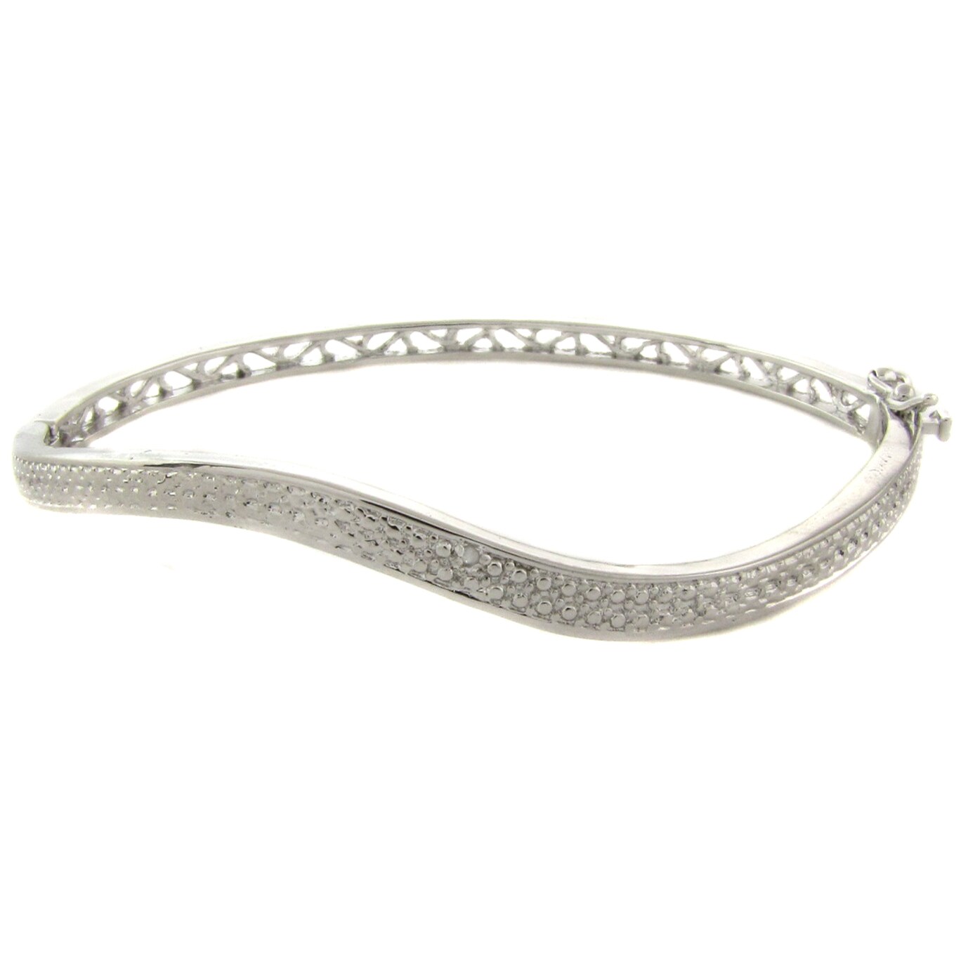 Finesque Sterling Silver Diamond Accent Wavy Bangle Bracelet