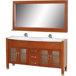(^_-) Wyndham Collection Daytona Cherry 63-Inch Solid Oak Double Bathroom Vanity