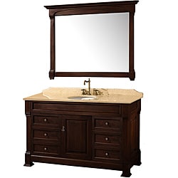 Wyndham Collection Andover Dark Cherry 55-Inch Solid Oak Bathroom Vanity