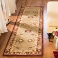 Hand-made Farahan Sage/ Burgundy Hand-spun Wool Rug (2'3 x 14')