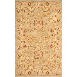 Hand-made Farahan Sage Hand-spun Wool Rug (4' x 6')