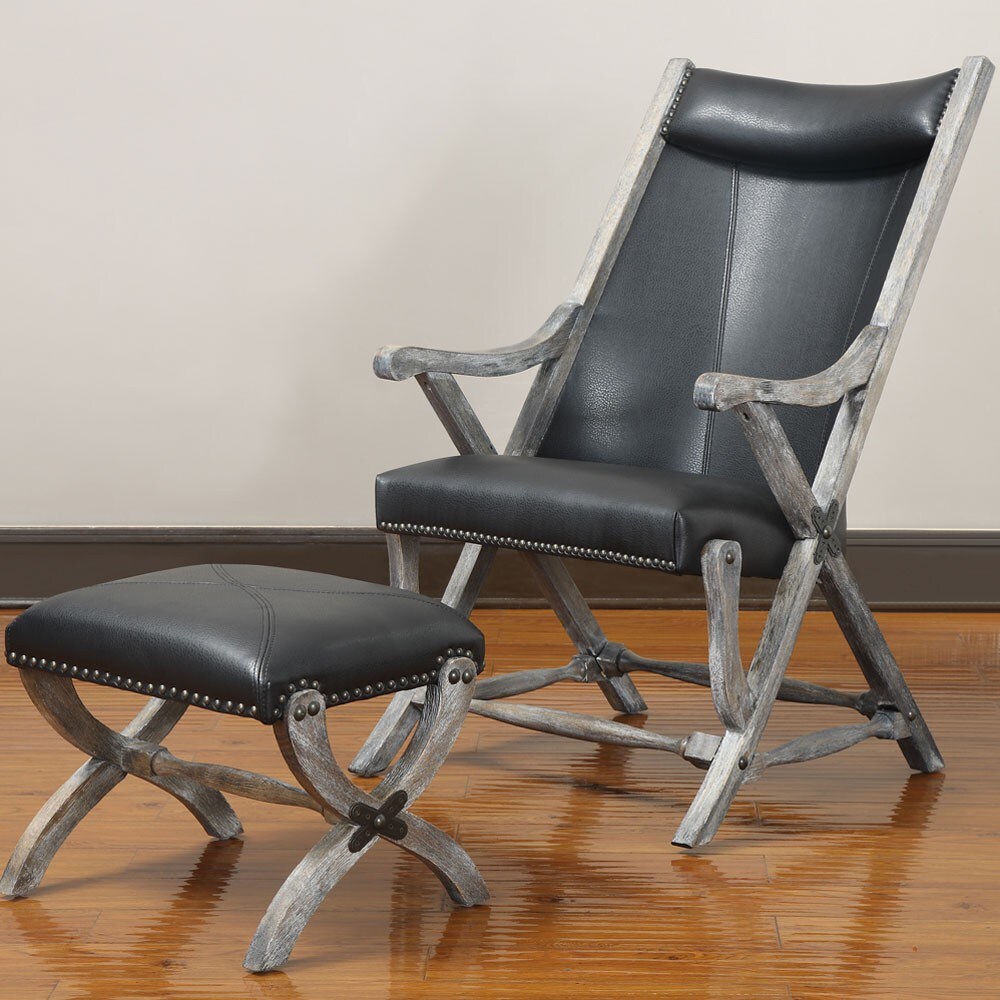 Renate Black Leather Chair and Ottoman Set Overstock Shopping Great Deals on Living Room Chairs