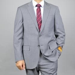 Men's Grey Sharkskin Slim-Fit Wool Suit-Image