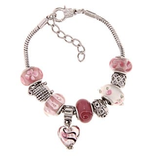 La Preciosa Silverplated Pink and White Glass Bead Charm Bracelet