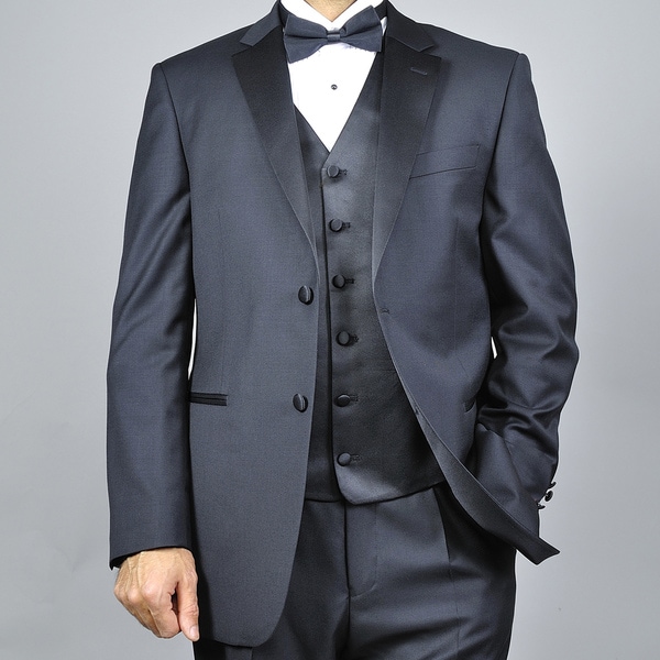 Men's Black 2-button Vested Wool Tuxedo