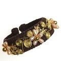 Brass White Pearl Flower Swirl Leaf Cuff Bracelet (5-6 mm)(Thailand)
