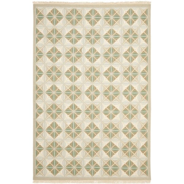 Sumak Flatweave DiamondPattern Beige Wool Rug (9 x 12) 14042379