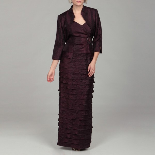 Jessica Howard Women's Eggplant Ruched Beaded Twopiece Dress