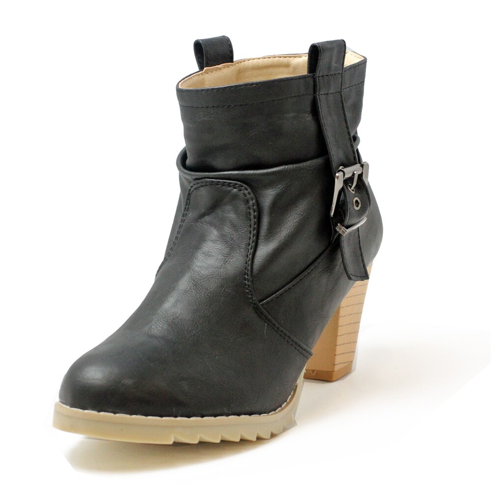 women's black combat boots with heel