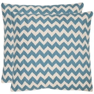 Zig-Zag 18-inch Embroidered Blue Decorative Pillows (Set of 2)