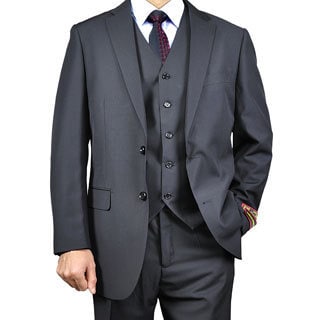 Men's Black Vested Suit