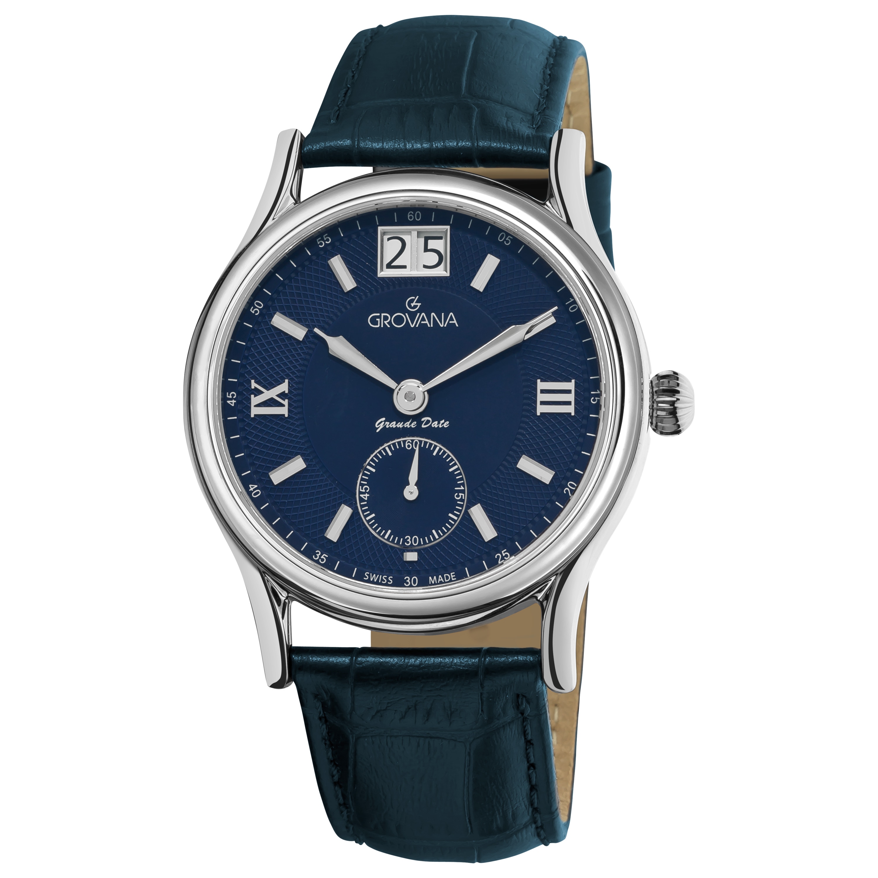 Grovana Men's 'Big Date' Blue Leather Strap Quartz Watch - 14052103